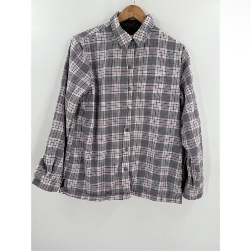 L.L. Bean Fleece Lined Flannel Shirt Jacket Plaid Shacket Gray Pink